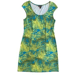 Tommy Bahama Women’s M Blue Green, Tropical Leaf Aloha Knit Shift Shirt Sundress